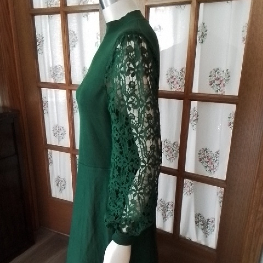 New with Tags! Nina Leonard Emerald Lace-sleeve Dress, Size M. Christmas!